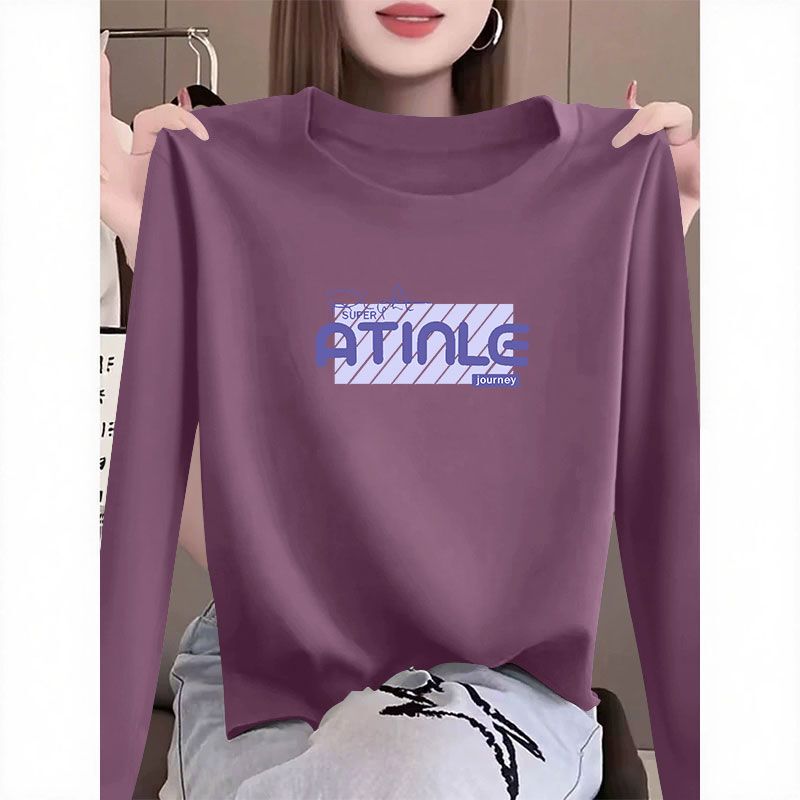 Combed Cotton Long-Sleeve Printed Round-Neck T-Shirt for Women, New Spring and Autumn Korean Style, Loose Fit, Slimming, Versatile ins Top Combed Cotton Long-Sleeve Printed Round-Neck T-Shirt for Women, New Spring and Autumn Korean Style, Loose Fit, Slimming, Versatile ins Top