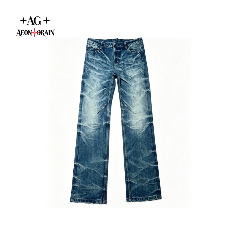 Ag Manic "Magic Pants Series" War God Wrinkled Three-Dimensional Cat Whiskers Low-Waist Stacked Street Style Slim Straight Jeans Ag Manic "Magic Pants Series" War God Wrinkled Three-Dimensional Cat Whiskers Low-Waist Stacked Street Style Slim Straight Jeans