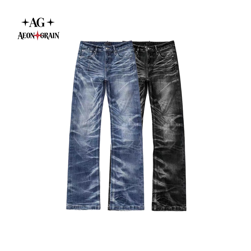 Ag Manic "Magic Pants" Permanent Three-Dimensional Cat Whiskers Sapphire Blue Low-Waist Stacked Street Style Straight-Leg Jeans Ag Manic "Magic Pants" Permanent Three-Dimensional Cat Whiskers Sapphire Blue Low-Waist Stacked Street Style Straight-Leg Jeans