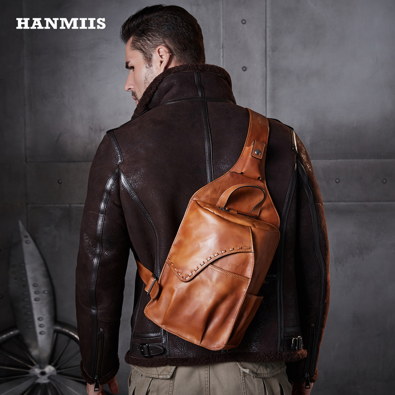 Hanmiis First-Layer Cowhide Genuine Leather Retro Men's Bag Men's Chest Bag Casual Bag Shoulder Bag Crossbody Bag Handbag