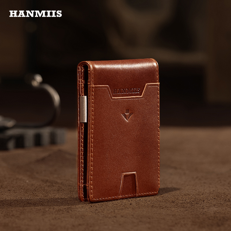 Hanmiis Genuine Leather Card Holder Vegetable-Tanned First-Layer Cowhide Men's Id Wallet Men's Vintage Handmade Card Holder