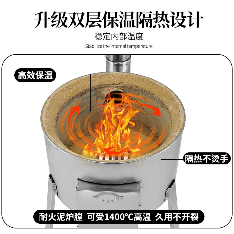 New Model Firewood Stove for Rural Household Use, Stainless Steel Firewood Stove, Traditional Wood-Burning Outdoor Portable Iron Pot Stove