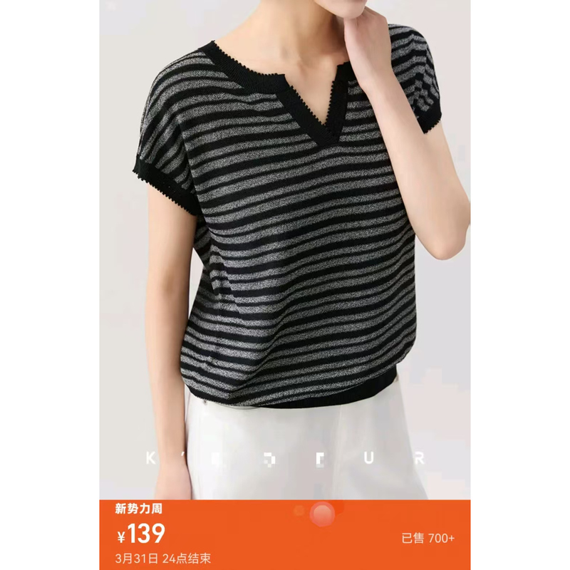 K～【Lace Scissor Collar Striped Sweater】Vintage Color-Block Lazy Knit Sweater 6004