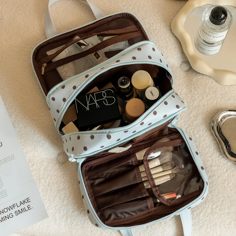 Polka Dot Makeup Bag with Large Capacity, 2026 New Mint Green Portable Travel Storage Bag with Compartments for Women, Can Be Hung on a Suitcase Polka Dot Makeup Bag with Large Capacity, 2026 New Mint Green Portable Travel Storage Bag with Compartments for Women, Can Be Hung on a Suitcase