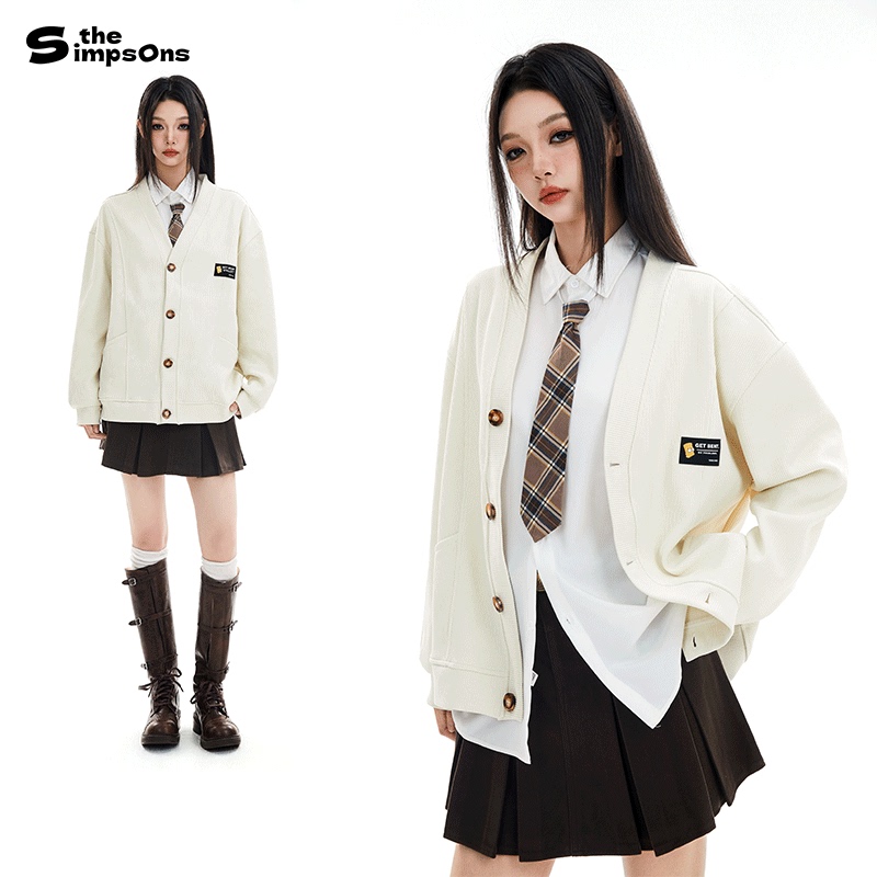 [Same Style as Huang Zihongfan] the Simpsons Knitted Cardigan for Women, Autumn and Winter Couple's V-Neck Sweater for Men