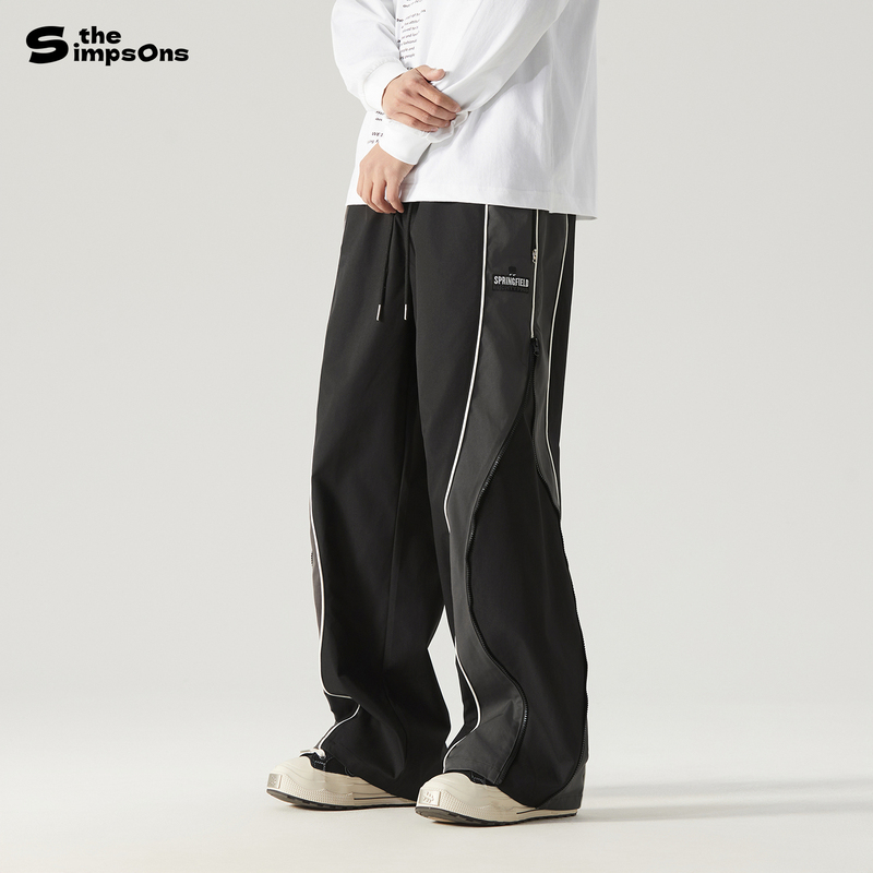 [Same Style as Li Hongyi] the Simpsons American-Style Sports Drawstring Zipper Loose Casual Versatile Long Pants