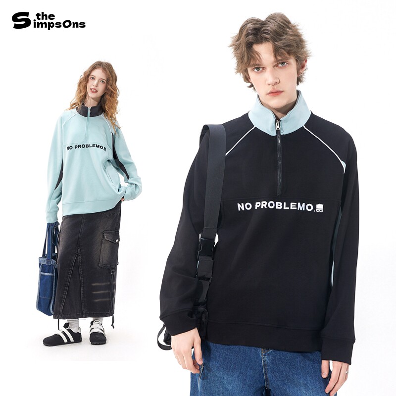 [Same Style as Wang Hongyi] the Simpsons Half-Zip Stand-Up Collar Men's Polo Shirt Sweatshirt Casual Trendy Top
