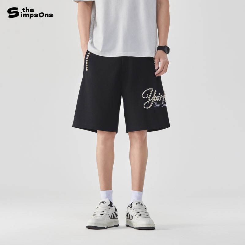 [Same Style as Su Xing] the Simpsons Shorts 2026 New American Retro Beaded Print Loose-Fitting Five-Point Pants