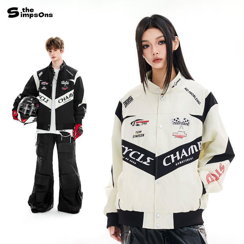 [Same Style as Chen Junming] the Simpsons Racing Jacket for Men, American Style Spring New Motorcycle Jacket for Women