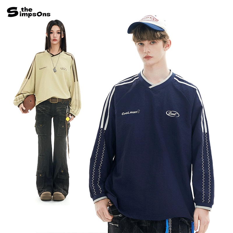 【Shen Yue's Style】The Simpsons Sweatshirt for Men, Spring 2026 New American Style V-Neck Raglan Sleeve Long-Sleeve T-Shirt