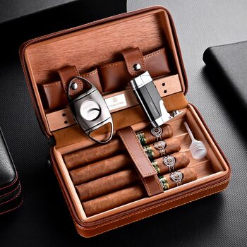 Cigar portable bag cigarloong cowhide humidor cigar box cigar scissors lighter smoking set