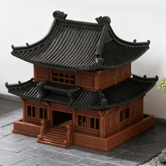 Aquarium Landscaping Double-Layered Ancient-Style Small Building Small Ornaments Courtyard Ancient Architectural Model Pavilion Rockery and Boulders