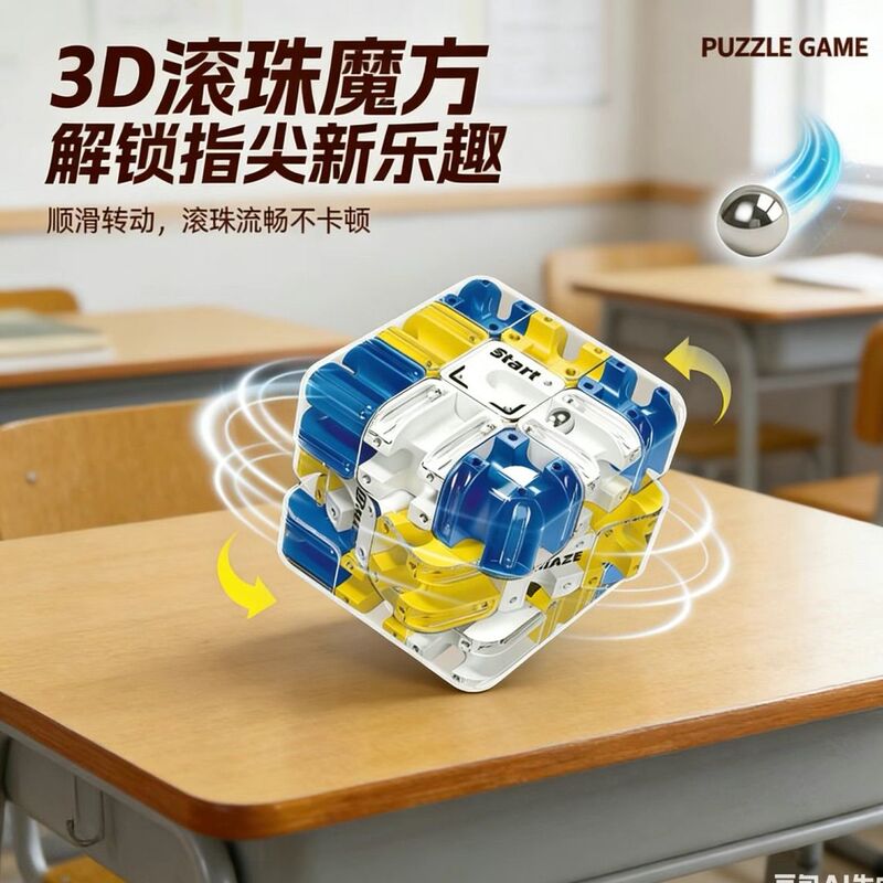 3D Rolling Ball Maze Cube, Three-Level Three-Dimensional Battle Pk, Kidsren's Focus-Enhancing Educational Thinking Training and Stress-Relieving Toy