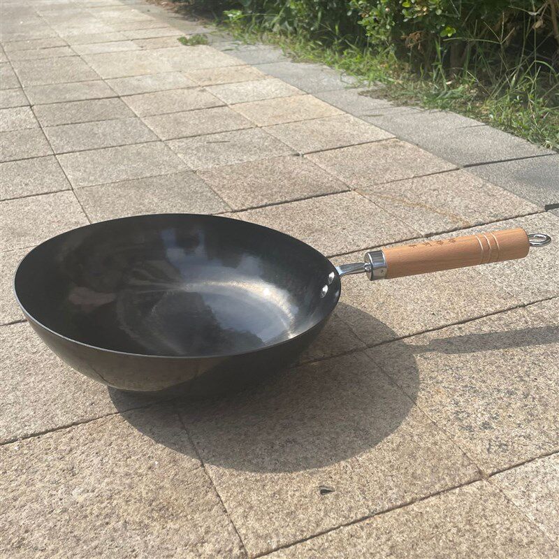 章丘手工黑锅铁锅家用轻便炒锅不粘锅老式手打无涂层圆底炒菜锅