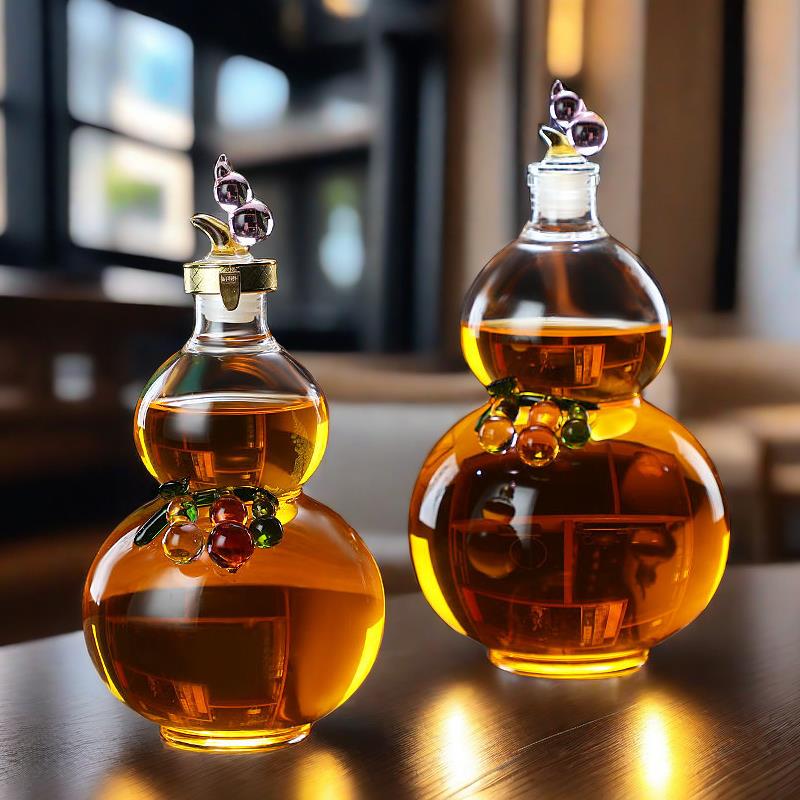 Creative gourd soaking wine bottle, special glass bottle for soaking wine, ginseng wine with lid, personalized wine bottle art, high borosilicate heat-resistant