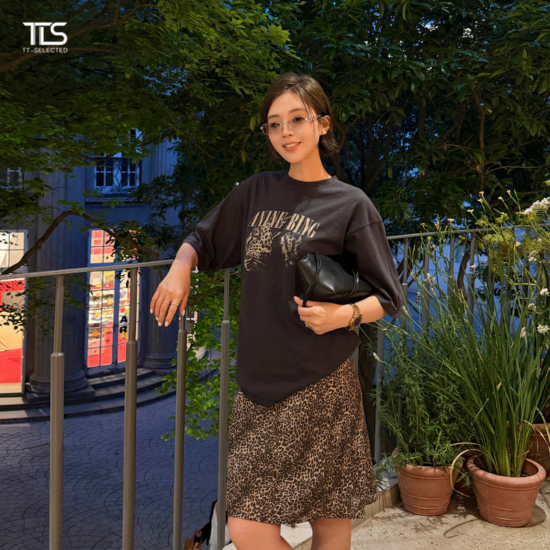 Auntie Tts [Leopard Print Set] Stylish Leopard Print Skirt Set for Women 2026 Summer Short-Sleeve T-Shirt Two-Piece Set