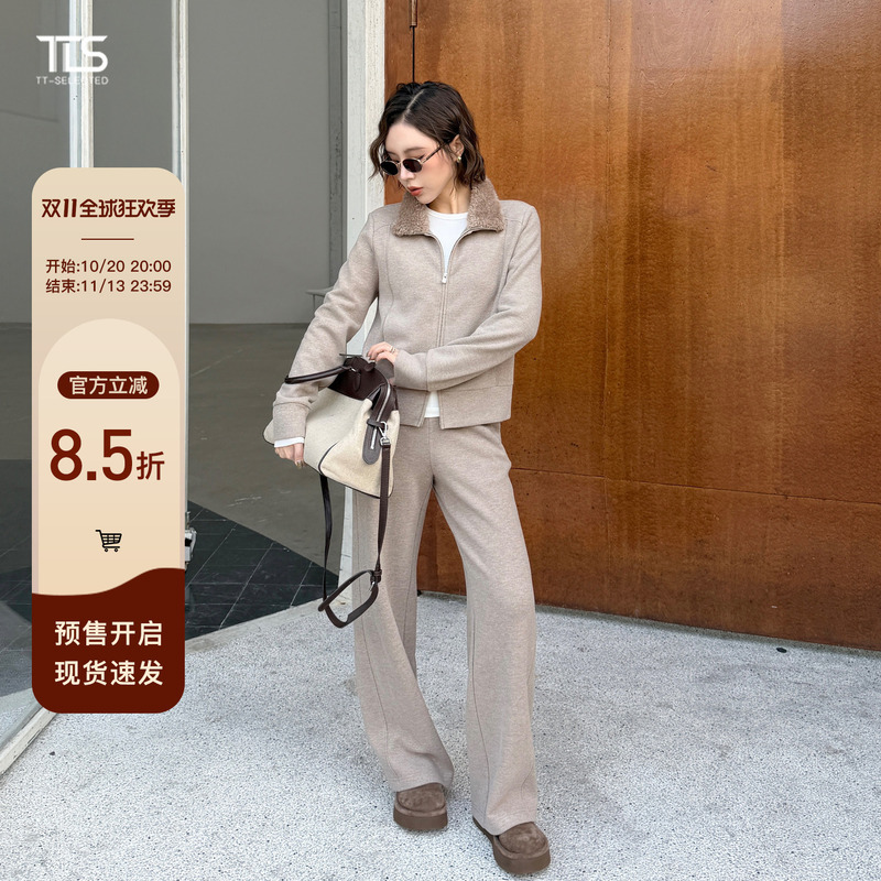 Auntie Tts [Winter Love Song] Old Money Style Jacket Two-Piece Set for Women 2026 Autumn/Winter Thickened Wide-Leg Pants Suit
