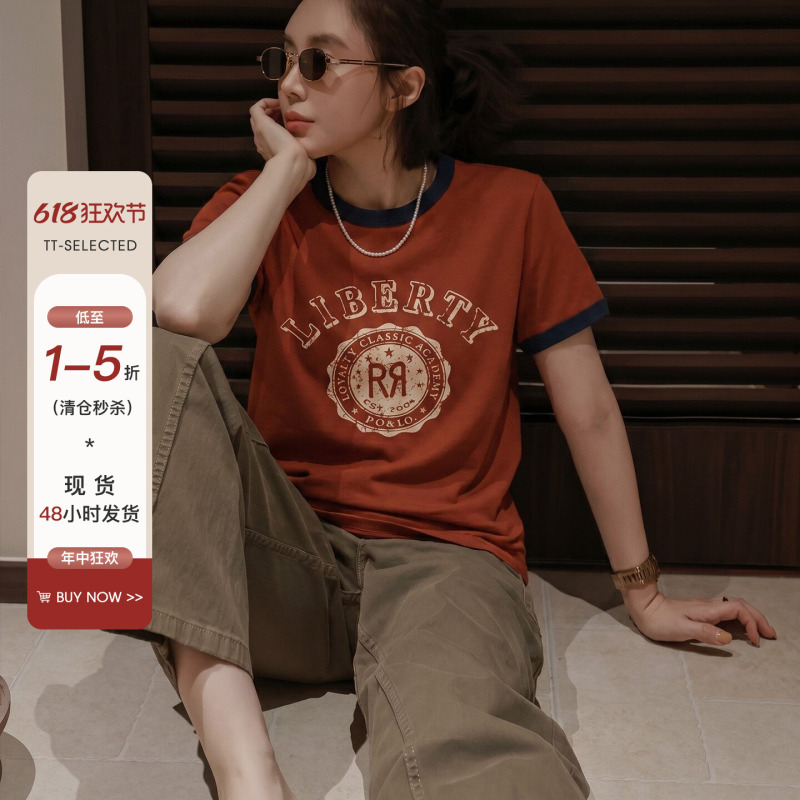 Tt【California Sunset】Short-Sleeved T-Shirt for Women, Slim Fit, Spring and Summer Base Layer, Versatile 392905