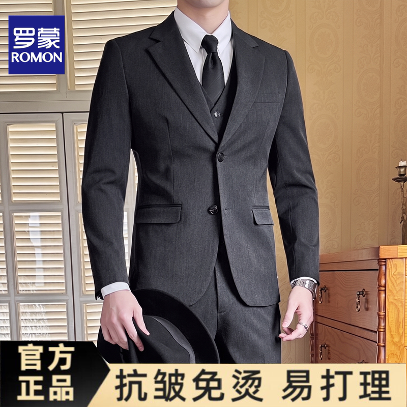 Romon Business Casual Suit Set for Men, High-End Professional Formal Wear, Notch Lapel Groom Wedding Suit for Men Romon Business Casual Suit Set for Men, High-End Professional Formal Wear, Notch Lapel Groom Wedding Suit for Men