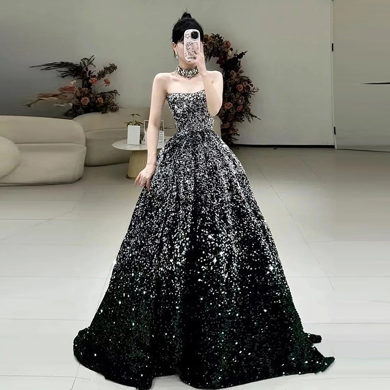 Sequin Evening Dress, Dazzling and Stunning, Coming-Of-Age Ceremony Dress, 2026 New Style, High-End Host Stage Performance Costume Sequin Evening Dress, Dazzling and Stunning, Coming-Of-Age Ceremony Dress, 2026 New Style, High-End Host Stage Performance Costume