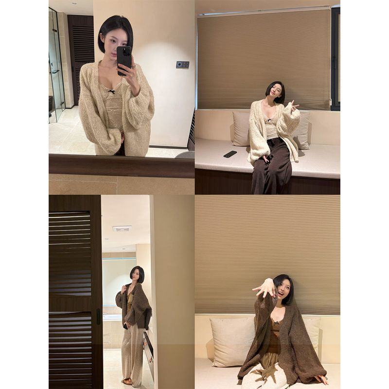 Shiyu 【Turin Dark Brown】 Wool Long Sleeve Casual Cardigan Dark Brown V-Neck Knitted Jacket for Women in Autumn and Winter Shiyu 【Turin Dark Brown】 Wool Long Sleeve Casual Cardigan Dark Brown V-Neck Knitted Jacket for Women in Autumn and Winter