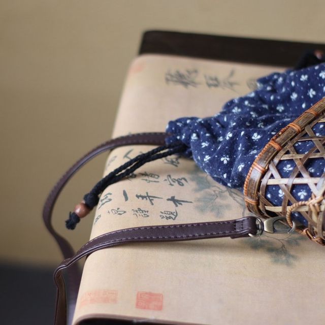 Japanese-Style Bamboo Woven Artistic Tea Set Storage Bag, Bamboo Woven Shoulder Bag, Artistic Retro Drawstring Tea Set Bag, Chinese Style Backpack