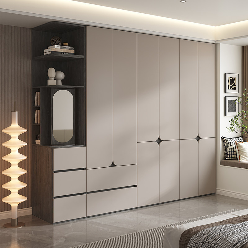 Segmented Wardrobe for Bedroom, Modern Minimalist Style, Enf Grade Osb Board, Handle-Free Flat Door, Ready-Made Wardrobe