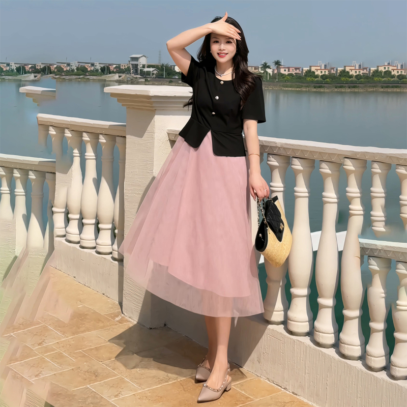 Misssa Sister Sha Plus Size Fake Two-Piece Mesh Mid-Length Dress for Women 2026 Summer New Style Patchwork Dress Misssa Sister Sha Plus Size Fake Two-Piece Mesh Mid-Length Dress for Women 2026 Summer New Style Patchwork Dress