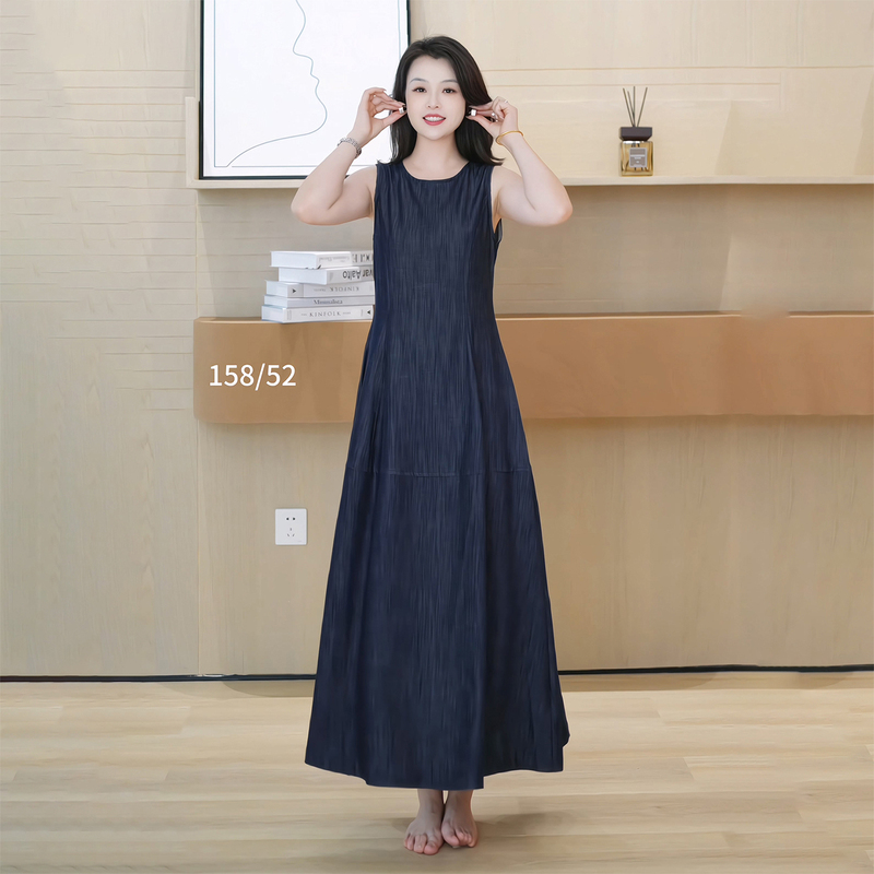 Misssa Sleeveless Plus Size Denim Blue Long Dress Women's Summer Silk Tank Dress Misssa Sleeveless Plus Size Denim Blue Long Dress Women's Summer Silk Tank Dress