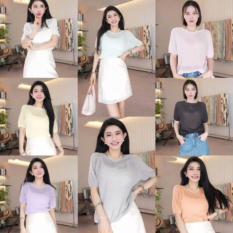 [Non-Market Product] Tencel Silk Mixed with Washi Yarn Seamless Dopamine Short-Sleeve Shirt Sn568