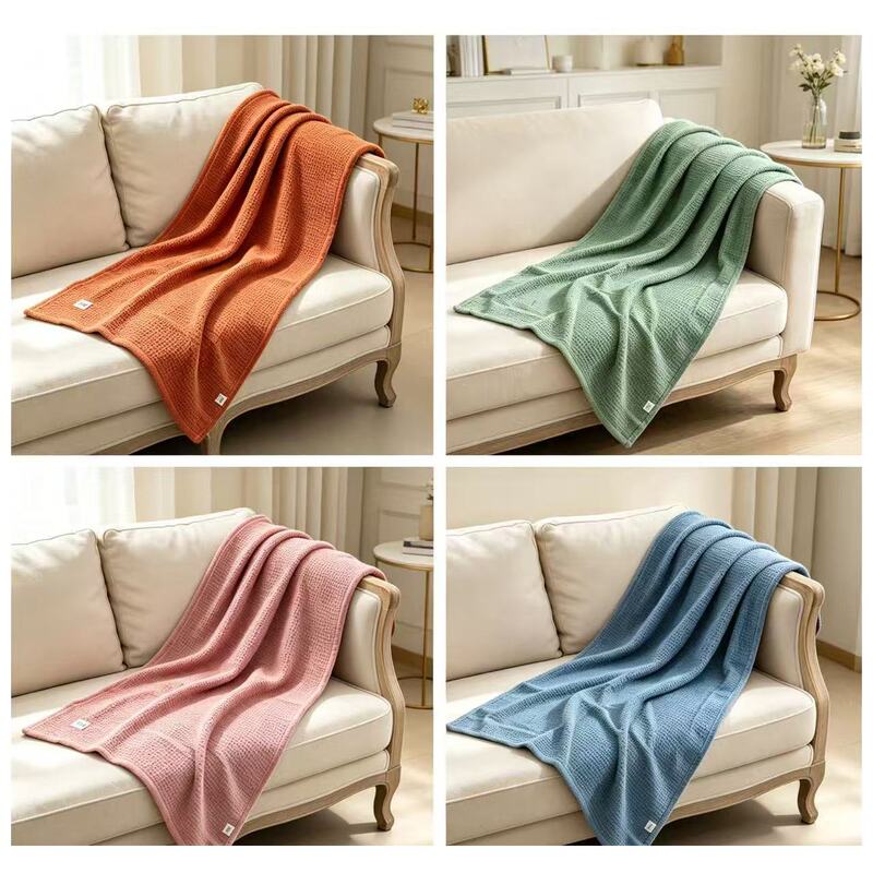 【21 Waffle Bath Towels】100% Hemp Waffle Thickened Bath Towel Small Blanket 70*135