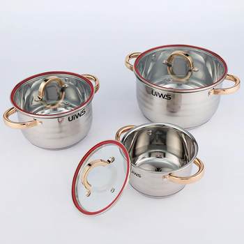 Stainless steel 6-piece pot set with gold handle and multi-bottom pot combination kitchen cooking pot set