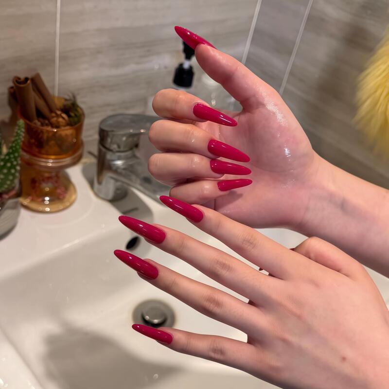 Purely Handmade, High-End, Simple, European and American Style, Hot Girl Wear Nails, Super Bright White, Rose Red, Solid Color Manicure, Removable Fake Nails