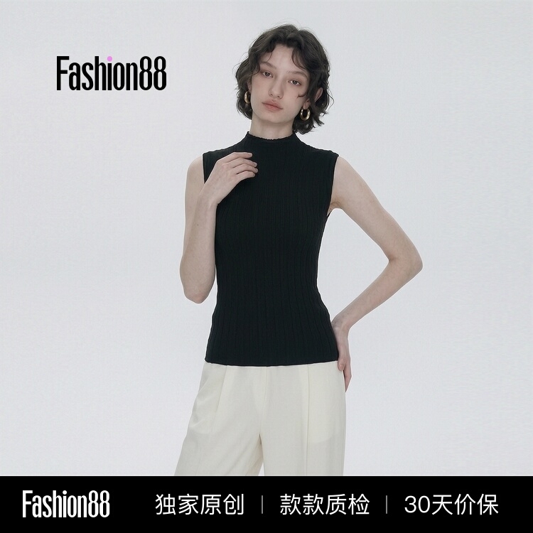 French-Style Retro Black High-Neck Knitted Sleeveless Tank Top for Women, Summer Slim-Fit Versatile Outerwear Vest French-Style Retro Black High-Neck Knitted Sleeveless Tank Top for Women, Summer Slim-Fit Versatile Outerwear Vest