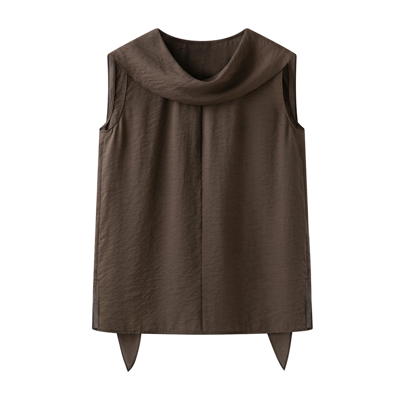 Authentic 2026 Summer New Style Stand-Up Collar Pullover Sleeveless Shirt with Ribbon, Loose Fit, Flattering Top for Women 3137 Authentic 2026 Summer New Style Stand-Up Collar Pullover Sleeveless Shirt with Ribbon, Loose Fit, Flattering Top for Women 3137