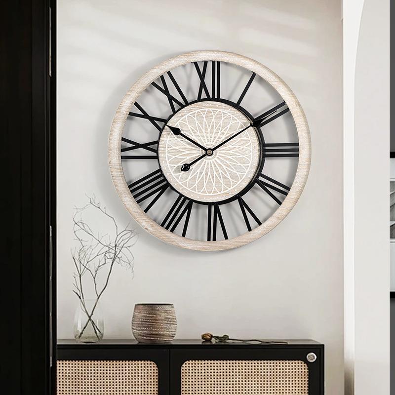 Light luxury creative hanging living room decoration wooden YX8881 clock home clock decoration silent fashion clock retro clock wall decoration