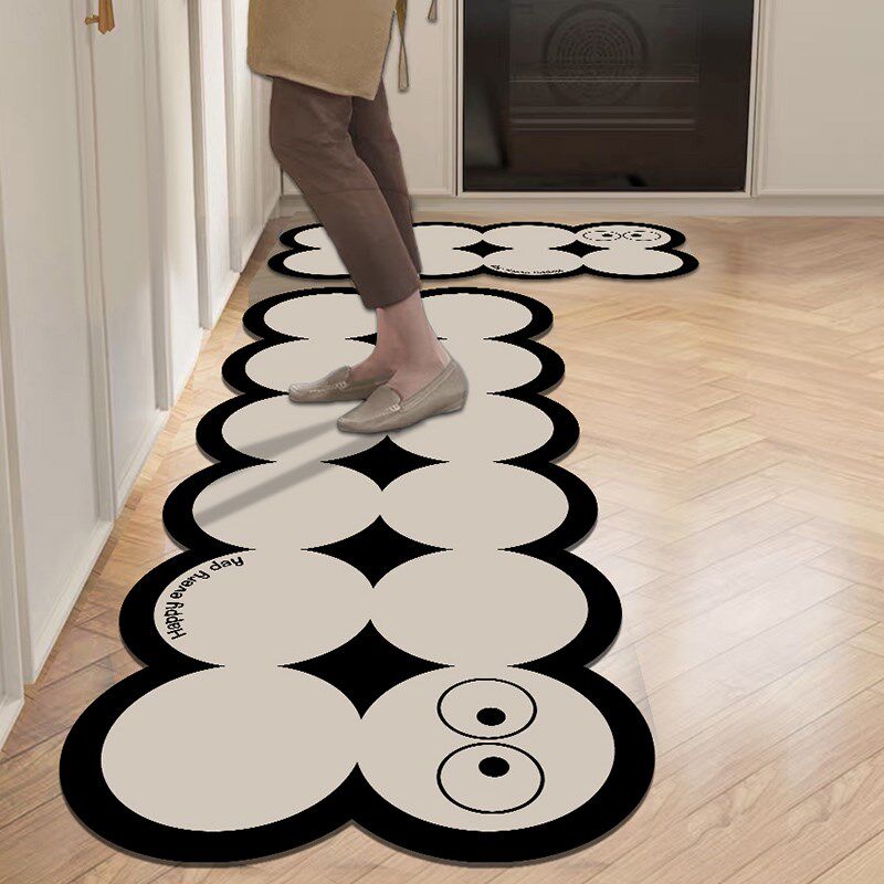 French kitchen floor mats, water-absorbent, non-slip diatom mud floor mats, wipeable, wash-free carpets, oil-proof strips, L-shaped cream style