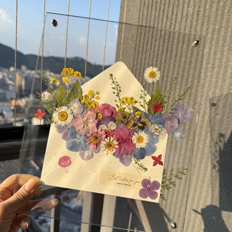 Spring Letter Dried Flowers Natural Wood Photo Frame Transparent Acrylic Handmade DIY Material Kit Pressed Flower Envelope Specimen Ornament