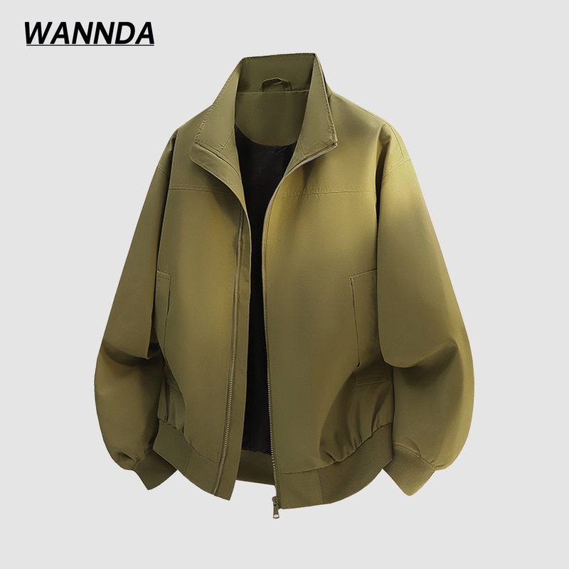 Casual Style Stand-Up Collar Jacket for Men 2026 Autumn New Loose Zipper Coat Army Green Solid Color Versatile Top for Men