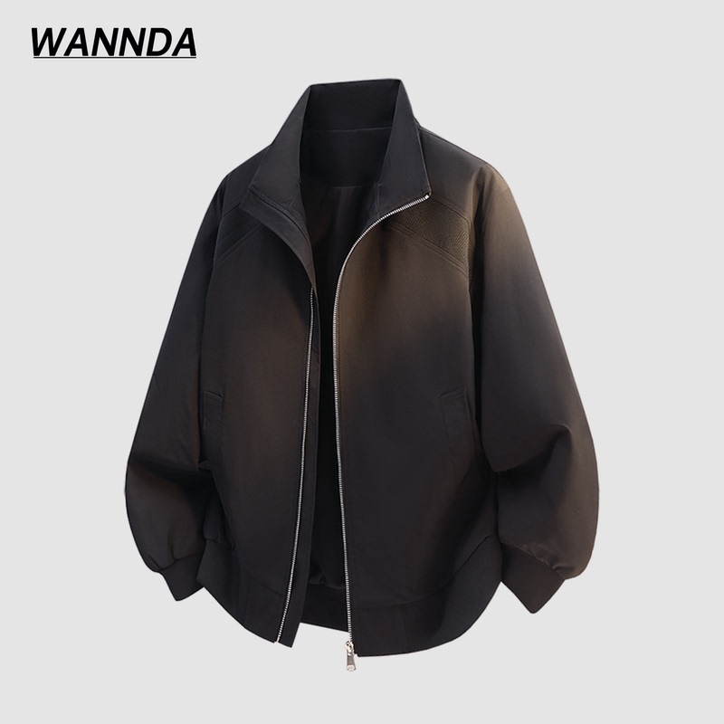 Casual Style Stand-Up Collar Zipper Jacket for Men 2026 Autumn New Loose Versatile Solid Color Black Coat Top for Men