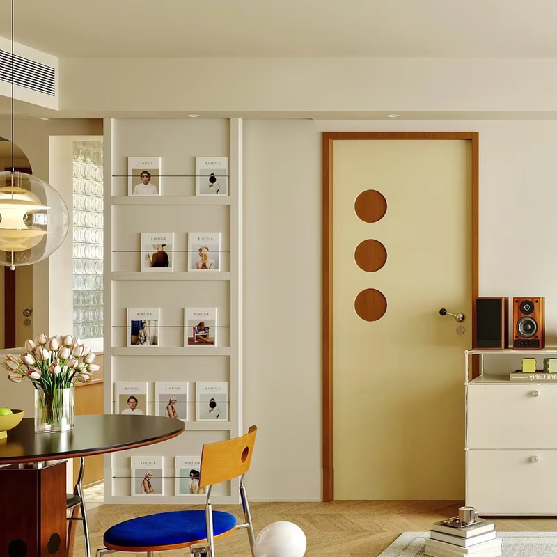 Used Bauhaus-Style Perforated Door, Teak-Colored Solid Wood Lacquered Door, Room Door, Bedroom Door, Kitchen Bathroom Swing Door Used Bauhaus-Style Perforated Door, Teak-Colored Solid Wood Lacquered Door, Room Door, Bedroom Door, Kitchen Bathroom Swing Door