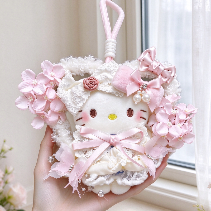 Authentic Hello Kitty Pendant Sanrio Floral Dream Pink Cute Kitty Kt Cat Plush Toy Doll