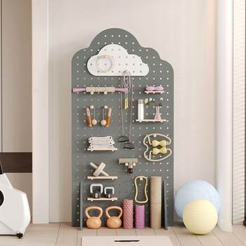 Yoga fitness equipment storage rack entrance solid wood hole board wooden yoga supplies storage rack cloud storage rack