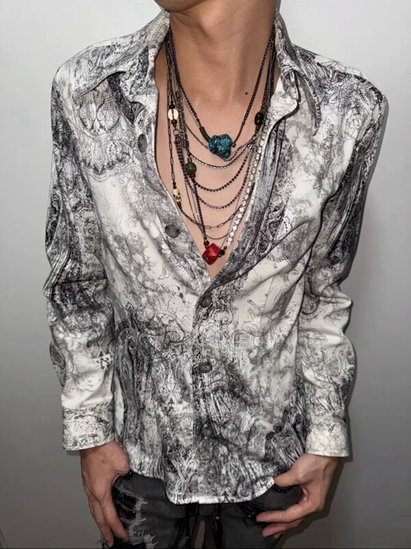 In Stock Visual Kei Pioneer Tornado Mart Series Tornado Vintage Dark Shirt Court-Style Shirt with Ties