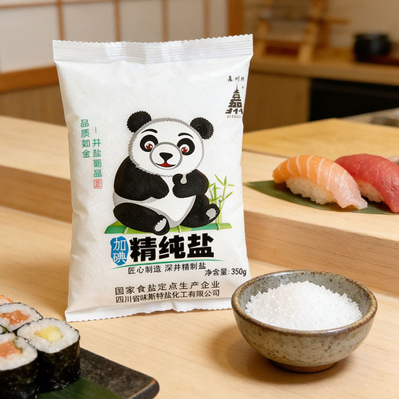 四川省の家庭用食塩、350g、ヨウ素添加精製深井戸塩、ミネラル塩、細粒塩、調理用塩、袋入り。