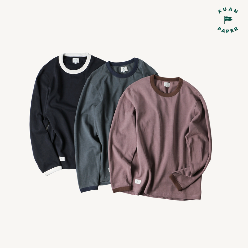 Xuan Paper Paper Yarn Cotton Round Neck Long Sleeve T-Shirt, Color-Blocked Collar Casual Pullover Basic T-Shirt Xuan Paper Paper Yarn Cotton Round Neck Long Sleeve T-Shirt, Color-Blocked Collar Casual Pullover Basic T-Shirt