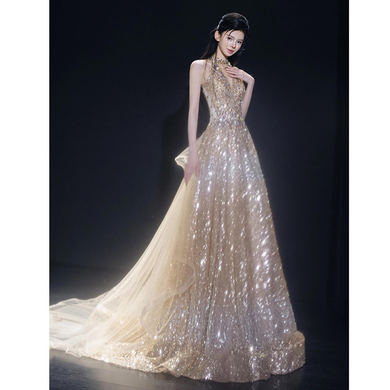 Evening Dress for Women 2026 New Style High-End Student Party Prom Adult Ceremony Art Exam Halter Sequin Engagement Dress with Intricate Craftsmanship