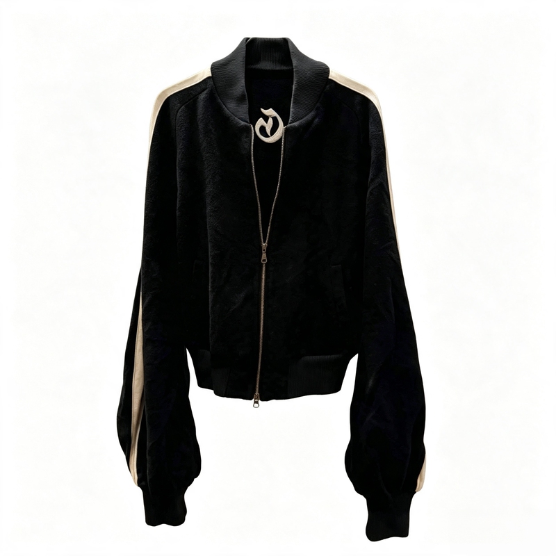 (Collectible) L.G.B Visual Style Retro Trend Gothic Font Embroidered Letter Patchwork Zipper Jacket