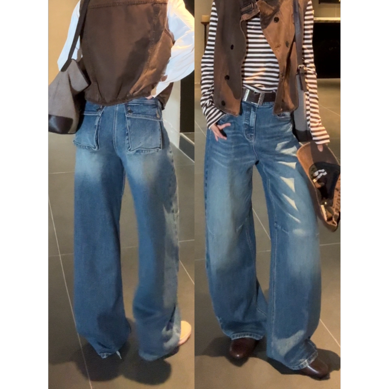 Fs Korean Retro Mid-Cut Jeans Loose Wide-Leg Straight Pants T41562B Fs Korean Retro Mid-Cut Jeans Loose Wide-Leg Straight Pants T41562B
