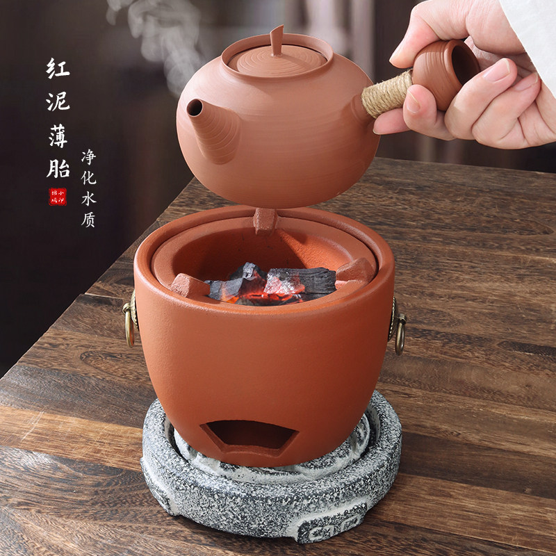 Chaoshan carbon and electric dual-purpose sand pot tea pot surrounding the stove handmade tea set boiling water and jump cover tea pot red peat stove set